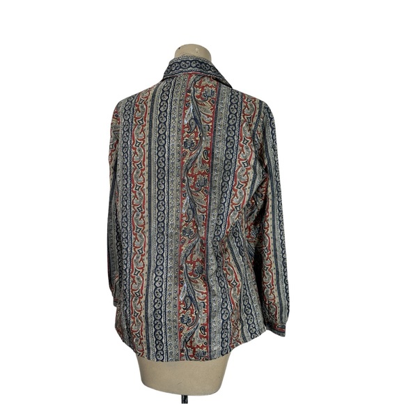Vintage 70s Women’s Paisley Mr Mench Polyester Secretary Career Blouse - Picture 4 of 6